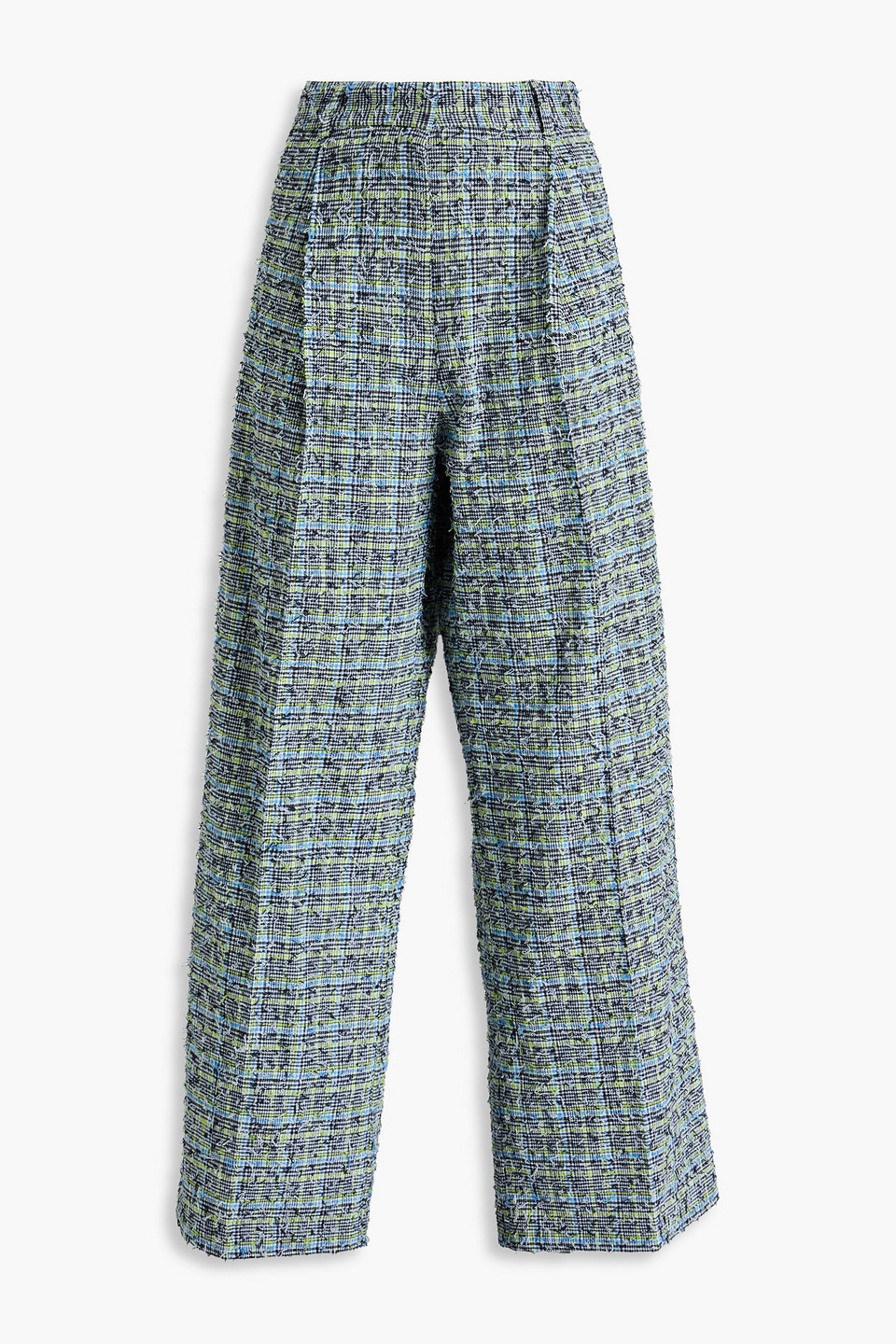 Stine Goya Jesabelle Frayed Houndstooth Tweed Wide-leg Pants In Check