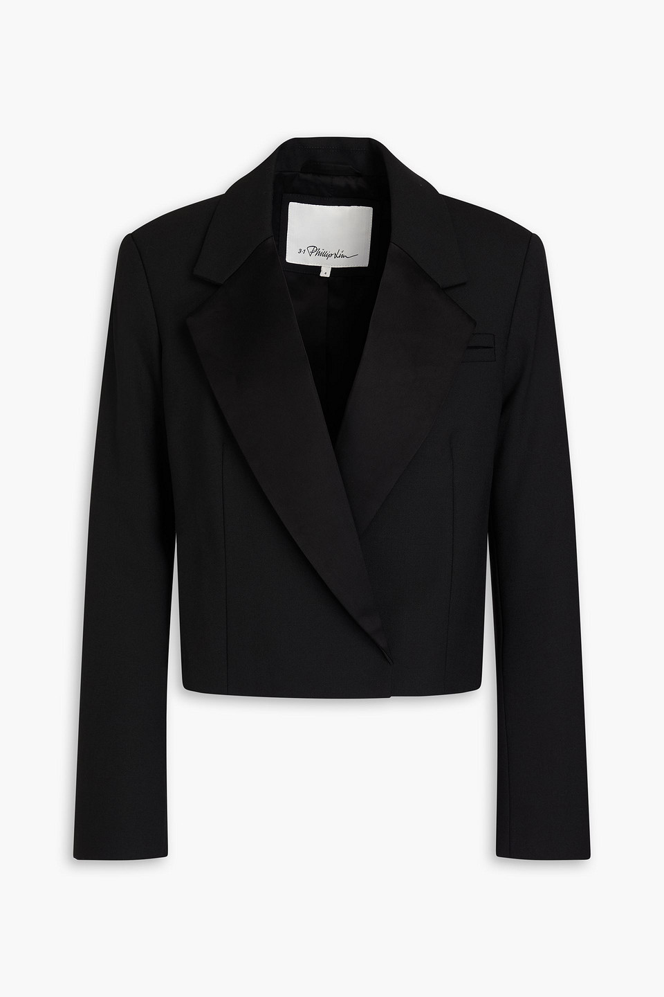 3.1 Phillip Lim Cropped Double-breasted Satin-paneled Crepe Blazer In Black