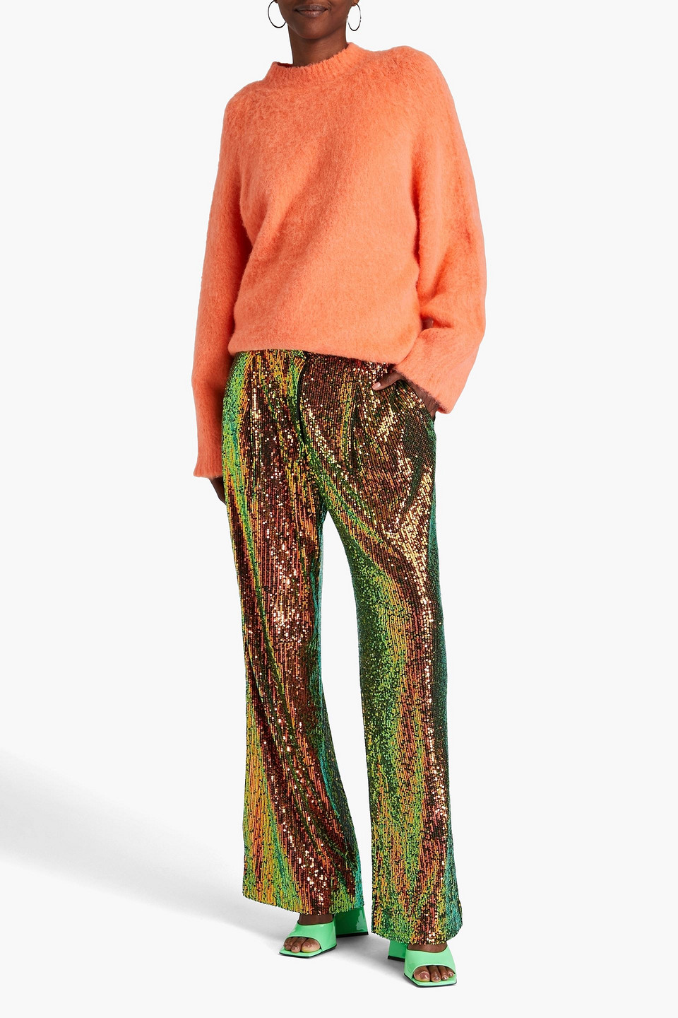 STINE GOYA JESABELLE SEQUINED MESH WIDE-LEG PANTS 