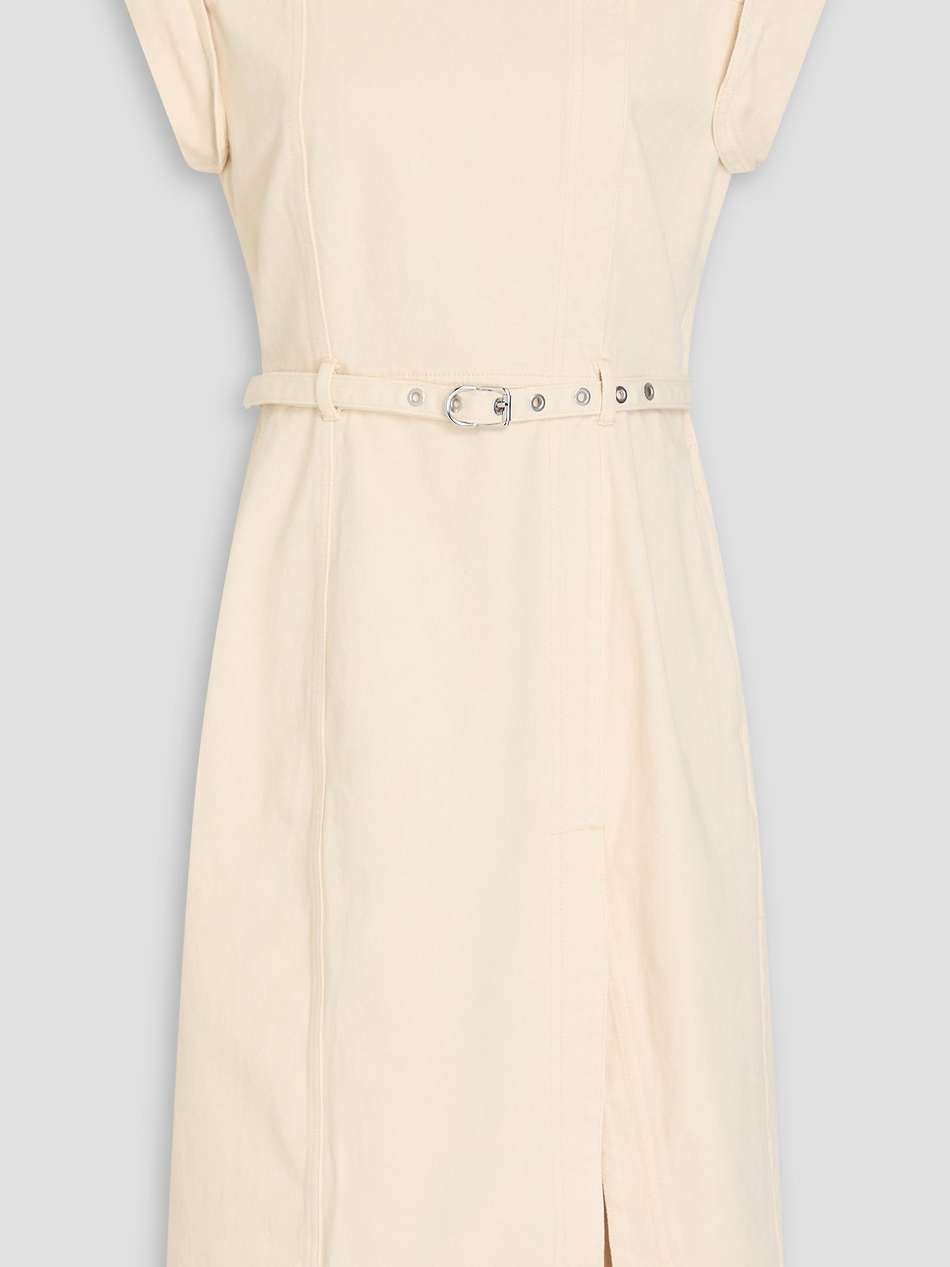 belted denim midi dress