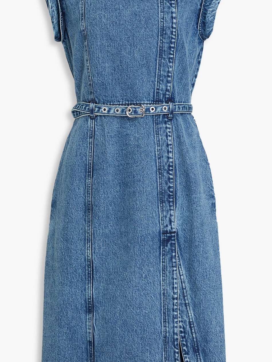 belted denim midi dress