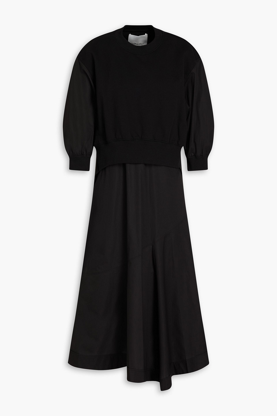 3.1 Phillip Lim Poplin-paneled French Cotton-terry Midi Dress In Black