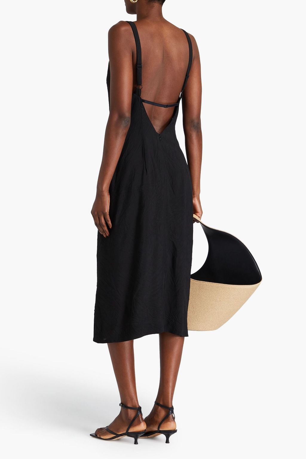 RÓHE Midikleid aus Crêpe in Knitteroptik mit Cut-outs