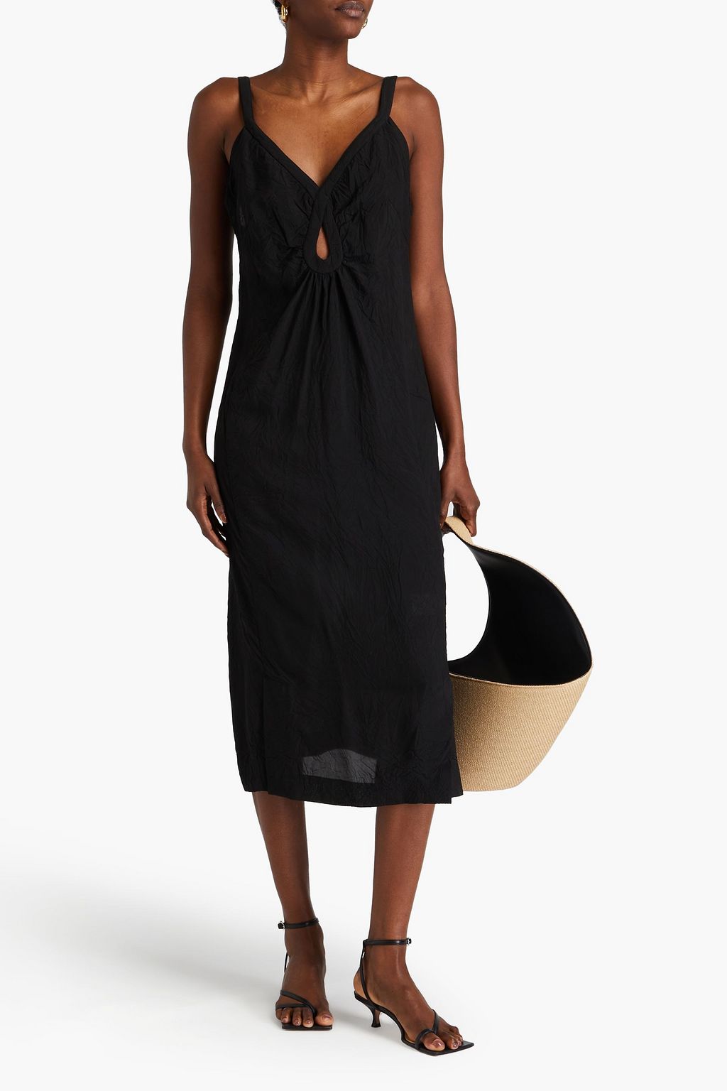 RÓHE Midikleid aus Crêpe in Knitteroptik mit Cut-outs