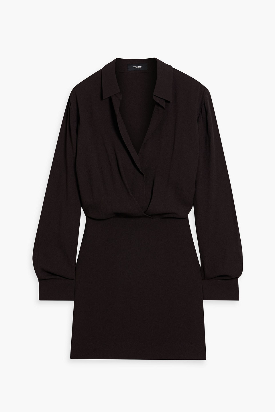 Theory Draped Crepe Mini Dress In Dark Brown