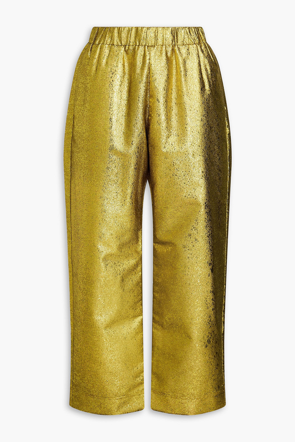 Stine Goya Isra Cropped Metallic Jacquard Straight-leg Trousers In Gold