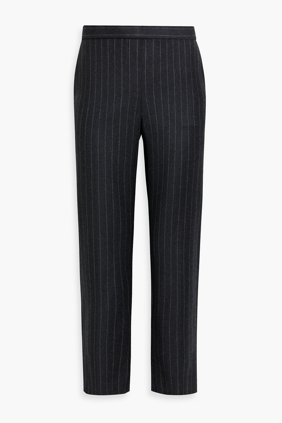 Theory Cropped Pinstriped Tweed Tapered Pants In Charcoal
