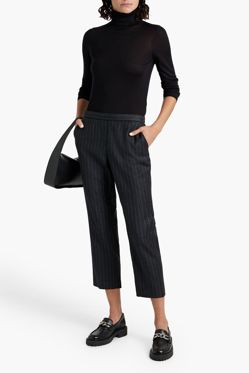 THEORY Cropped pinstriped tweed tapered pants
