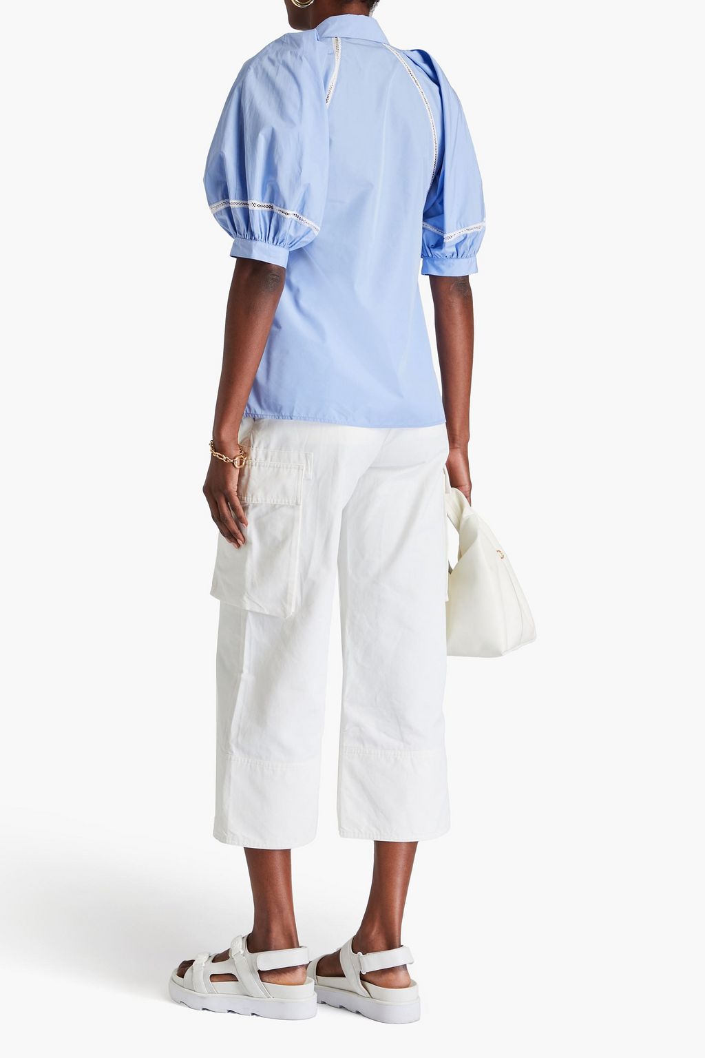 3.1 PHILLIP LIM قميص من البوبلين المصنوع من مزيج من القطن بحواف بتصميم شبكي ومزين بكسرات