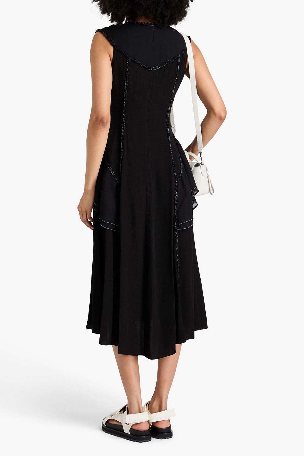 3.1 PHILLIP LIM فستان متوسط الطول من الكريبون مزين بكشاكش وبدرزات بارزة