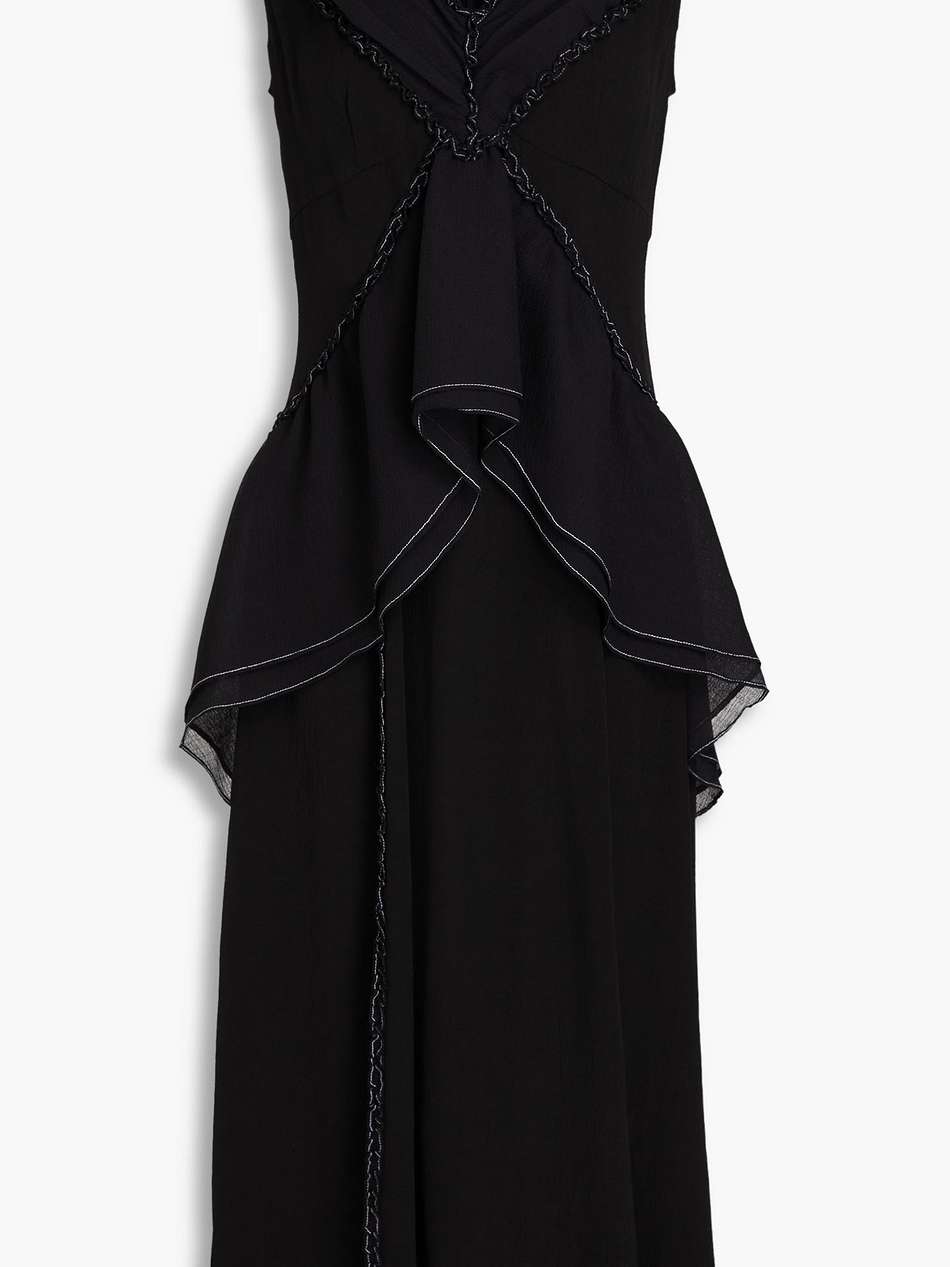 ruffled topstitched crepon midi dress