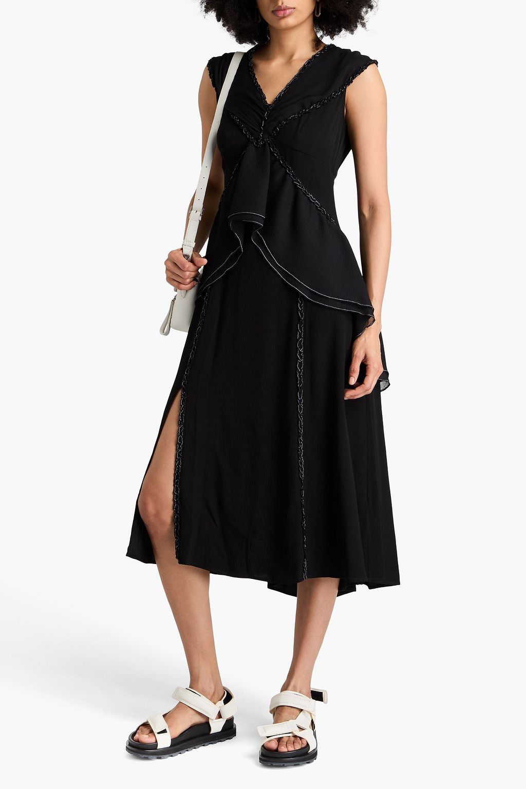 3.1 PHILLIP LIM فستان متوسط الطول من الكريبون مزين بكشاكش وبدرزات بارزة