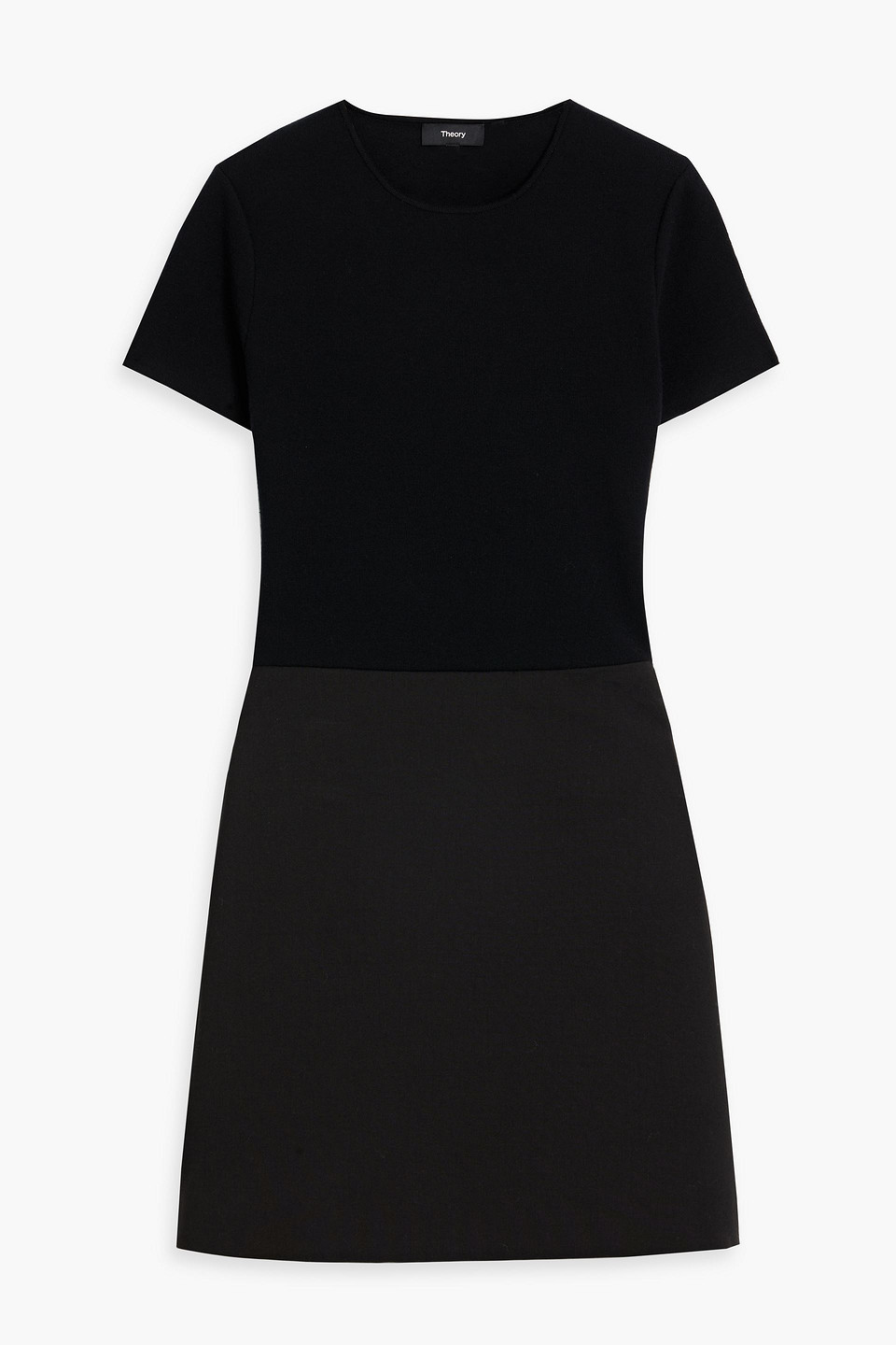 Theory Crepe-paneled Merino Wool-blend Mini Dress In Black