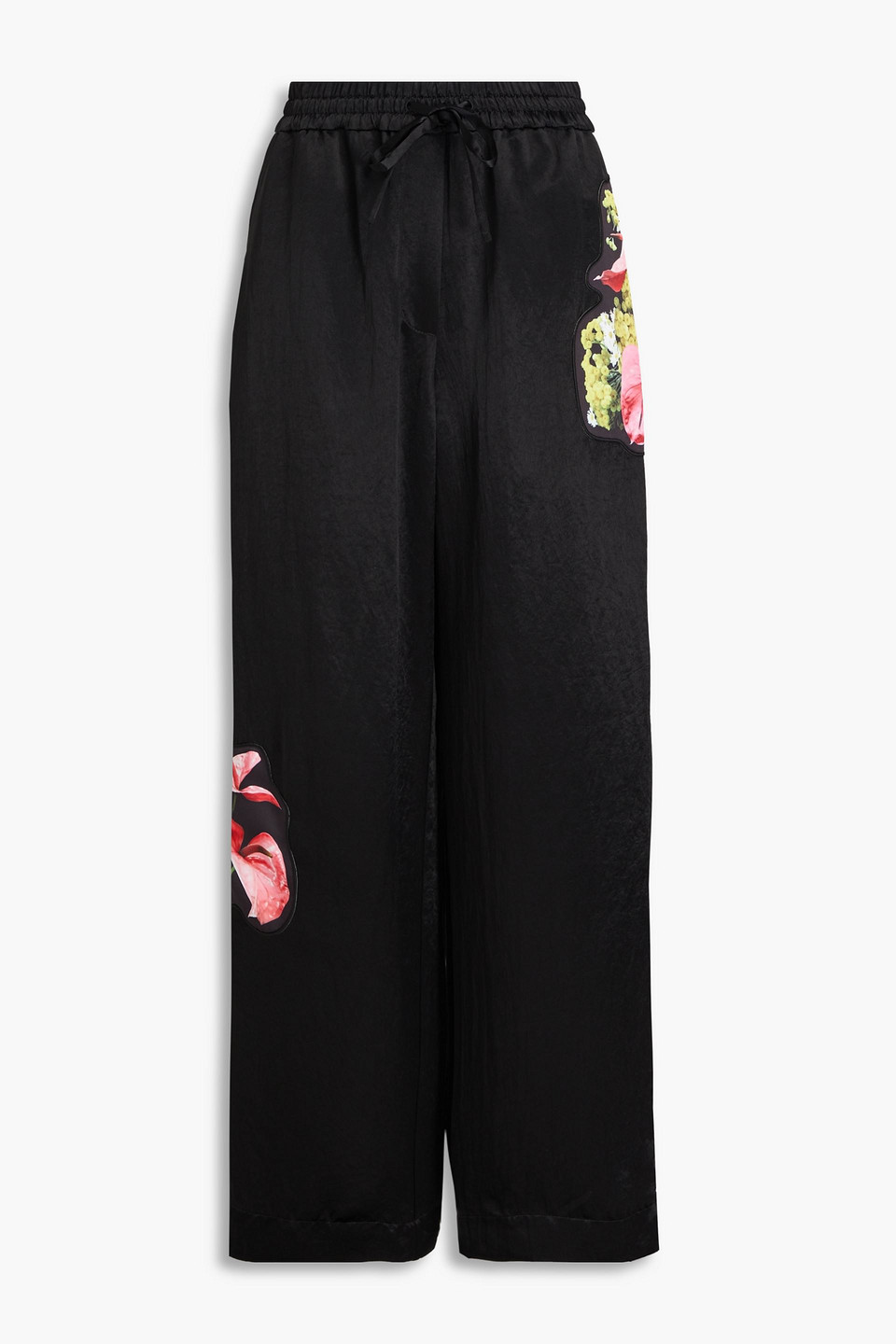 3.1 Phillip Lim Floral-print Satin Wide-leg Pants In Black