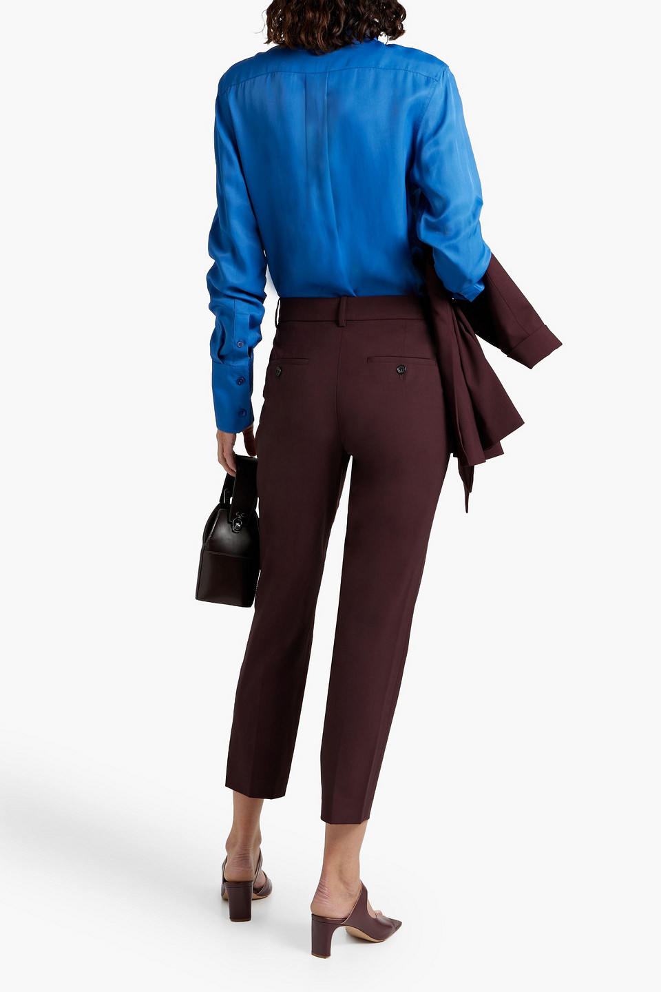 Theory Cropped Wool-blend Slim-leg Pants In Grape
