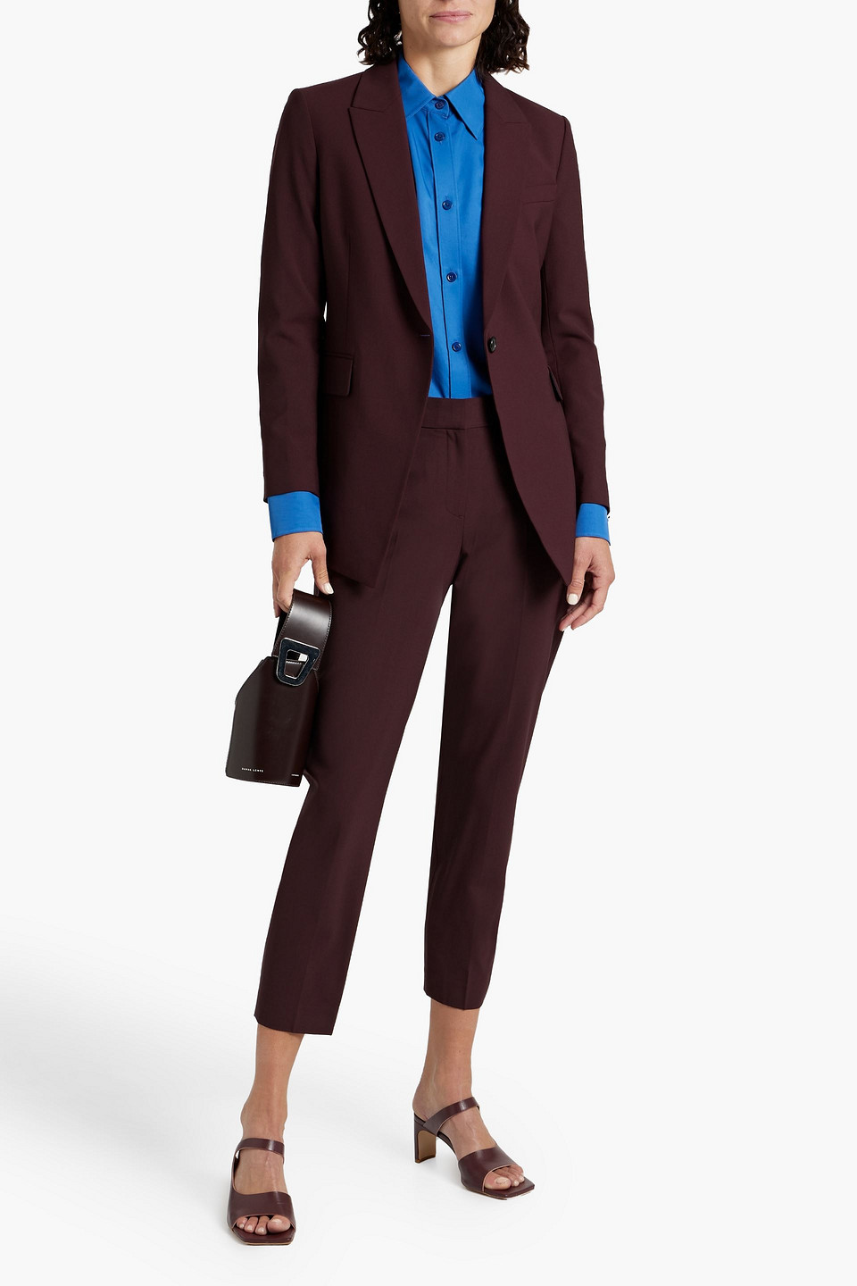 Theory Cropped Wool-blend Slim-leg Pants In Grape