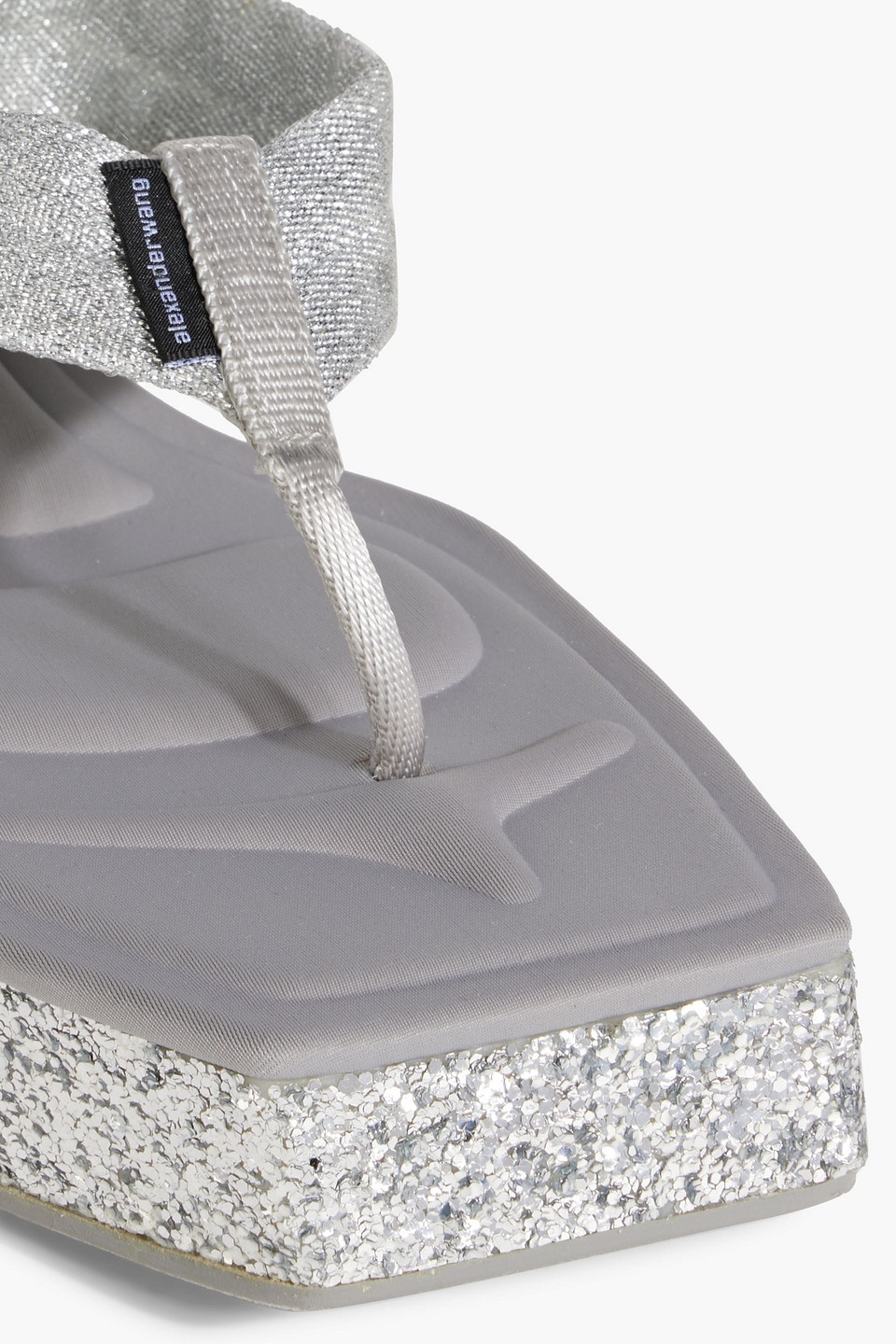 ALEXANDER WANG JESSIE GLITTERED METALLIC CANVAS PLATFORM SANDALS