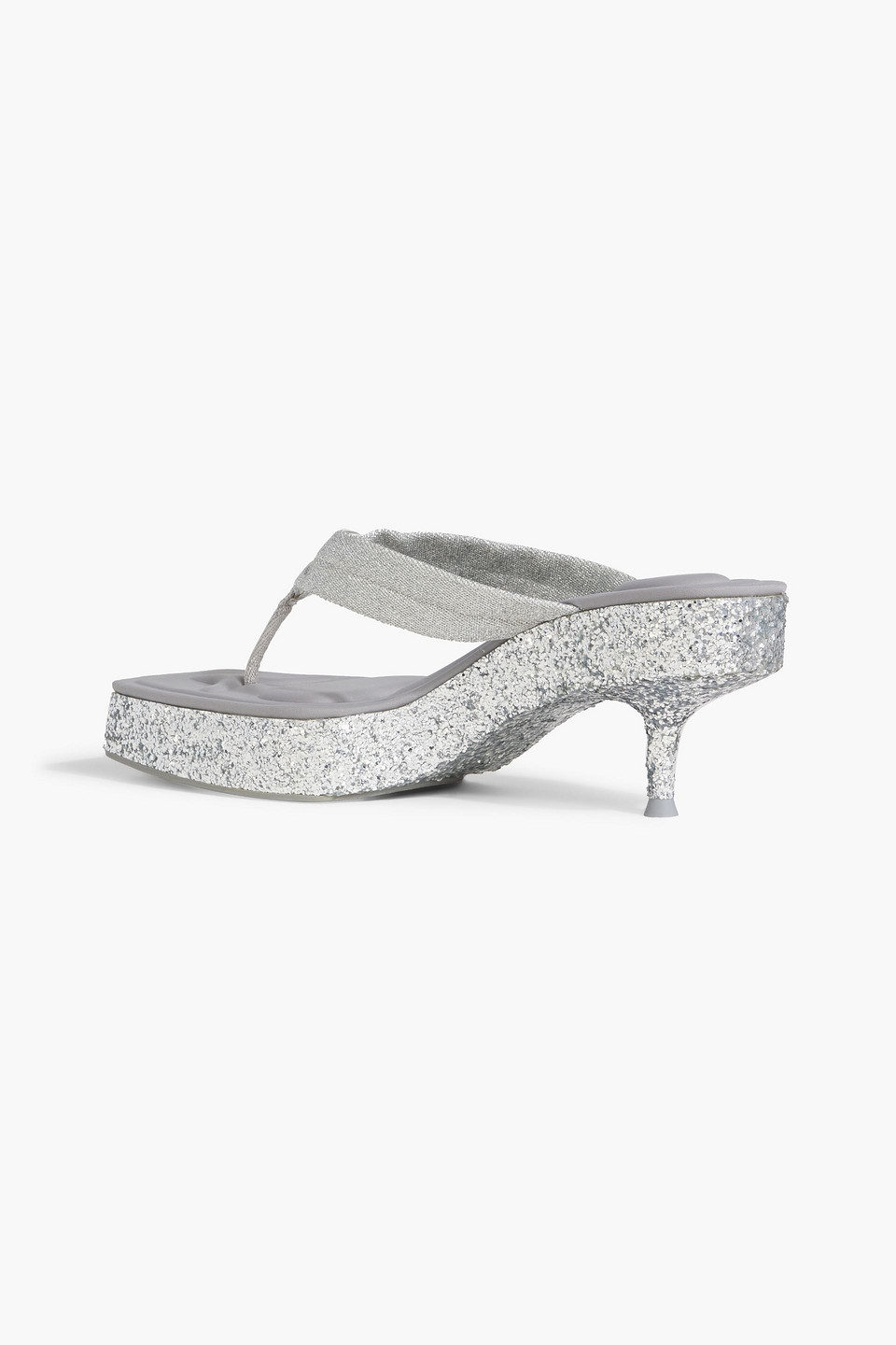 ALEXANDER WANG JESSIE GLITTERED METALLIC CANVAS PLATFORM SANDALS