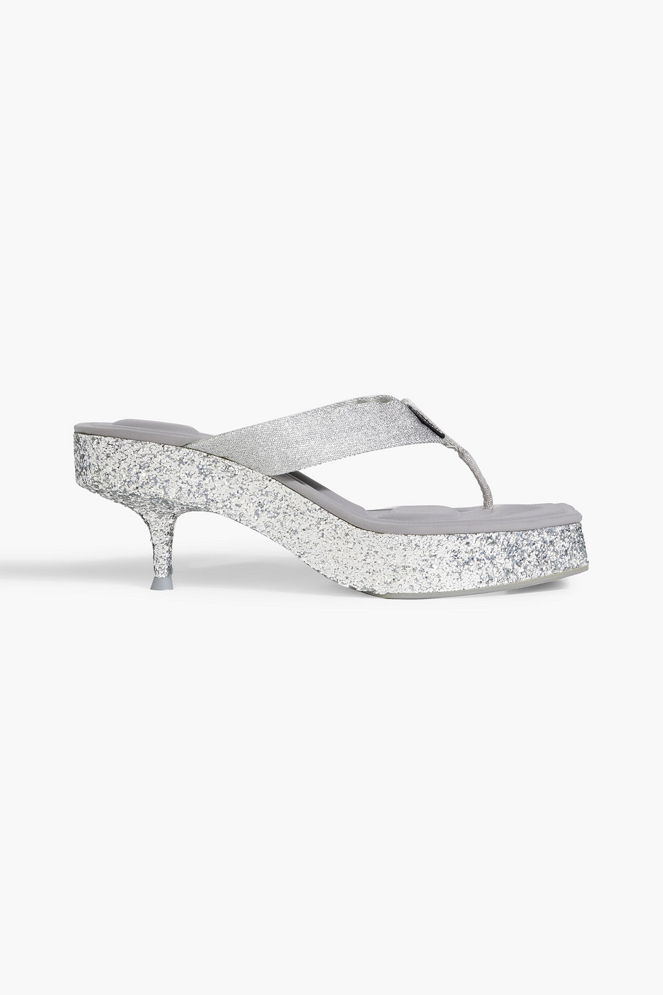 ALEXANDER WANG JESSIE GLITTERED METALLIC CANVAS PLATFORM SANDALS