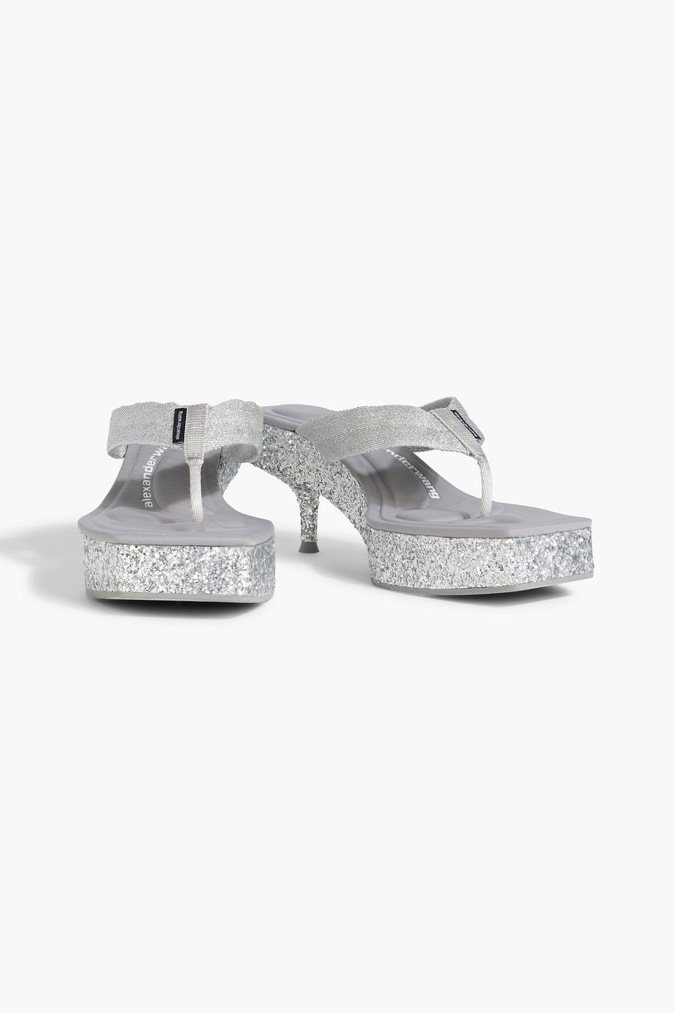 ALEXANDER WANG JESSIE GLITTERED METALLIC CANVAS PLATFORM SANDALS