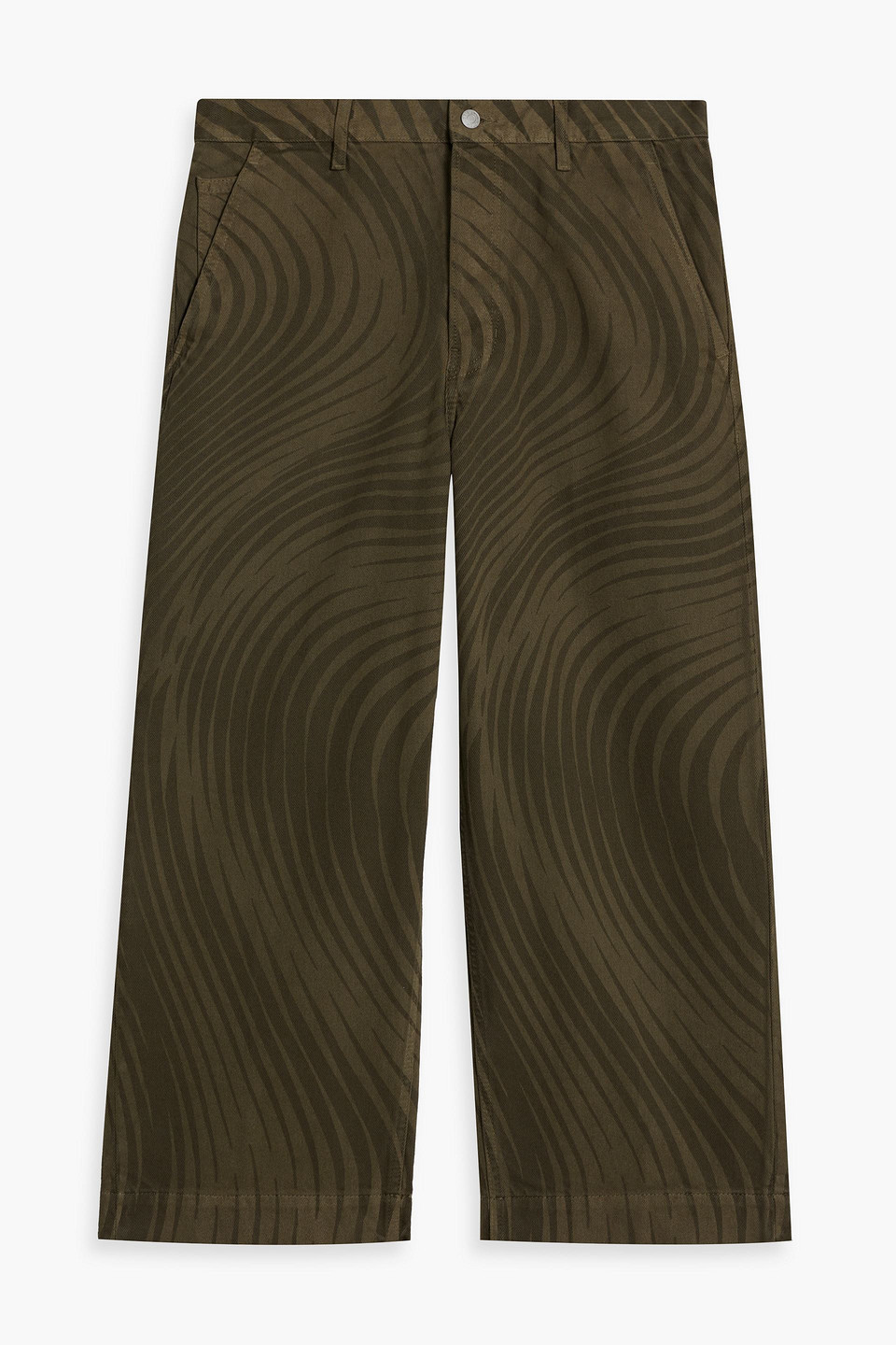 Dries Van Noten Cropped Printed Denim Jeans In Army Green