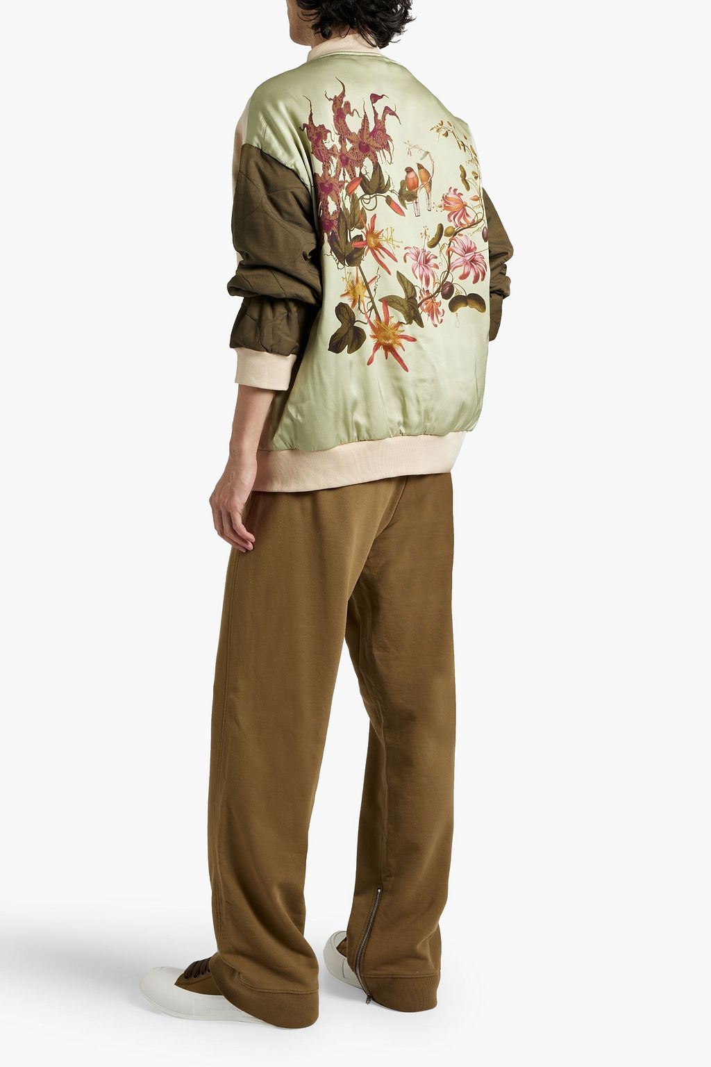 DRIES VAN NOTEN Printed satin, twill and French terry bomber jacket