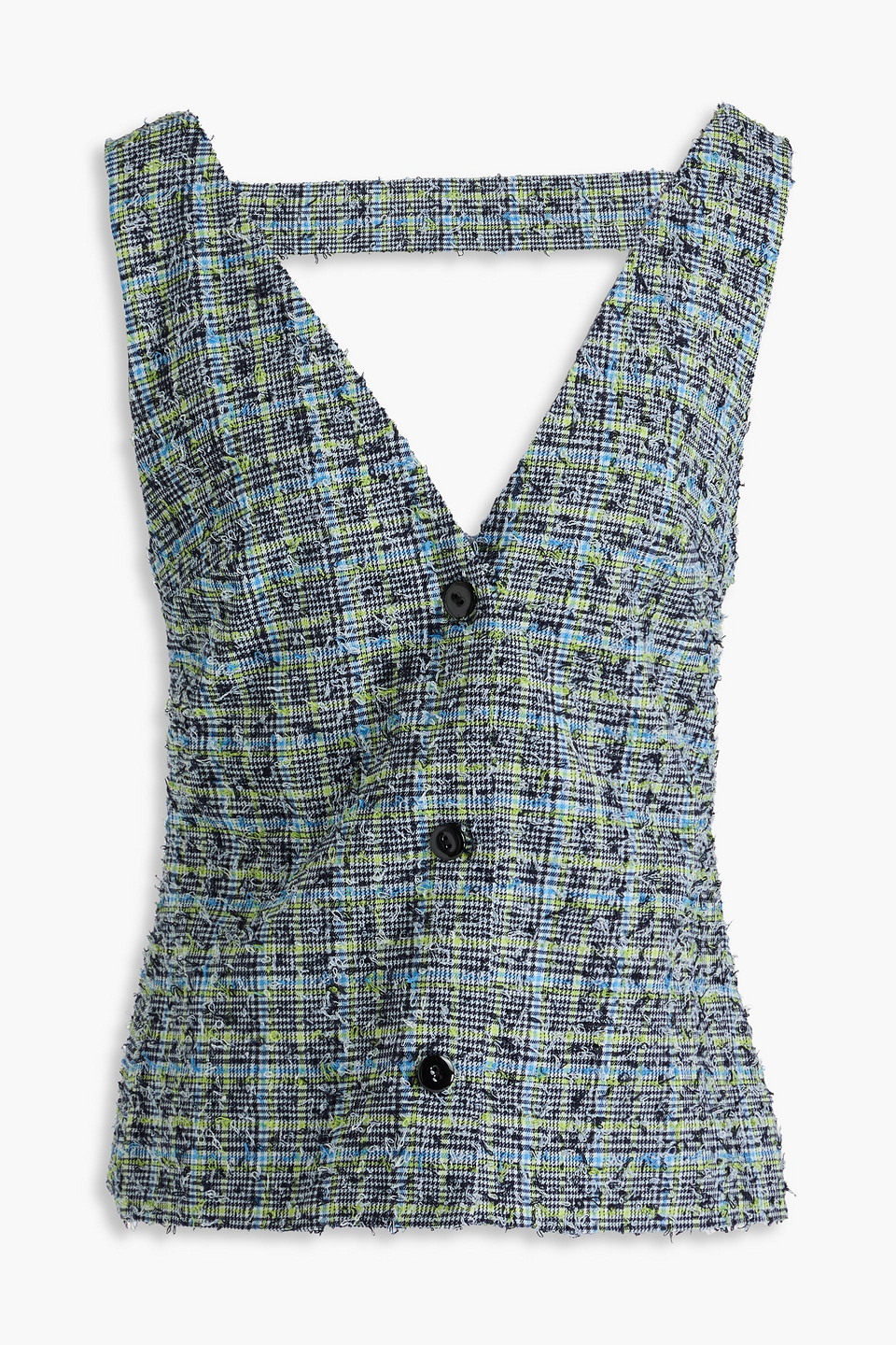 Stine Goya Orly Frayed Houndstooth Tweed Waistcoat In Green