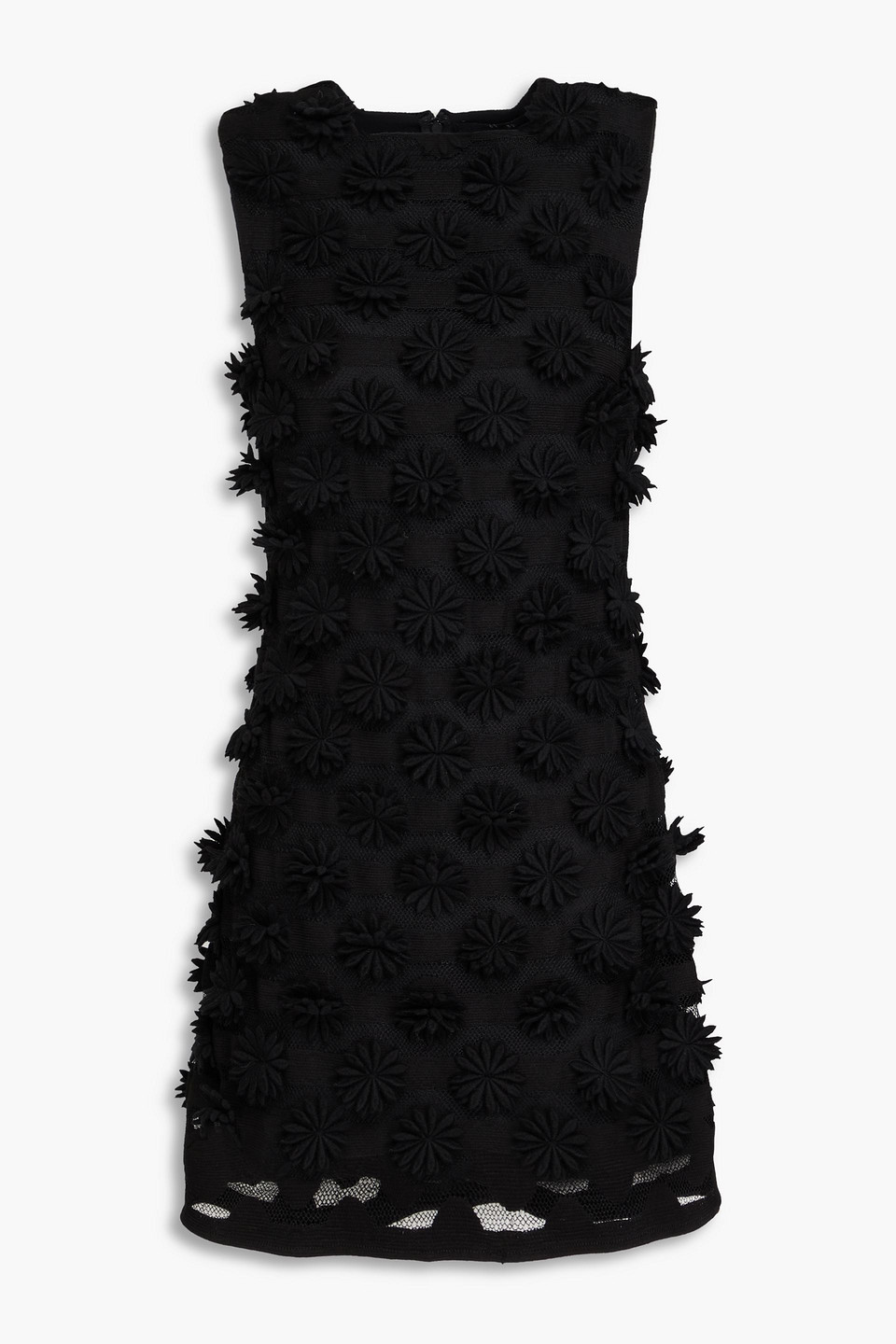 Rohe Appliquéd Mesh And Crocheted Cotton-blend Mini Dress In Black