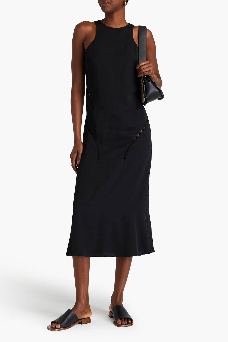 Shop Rohe Lattice-trimmed Crepe Midi Dress In Black