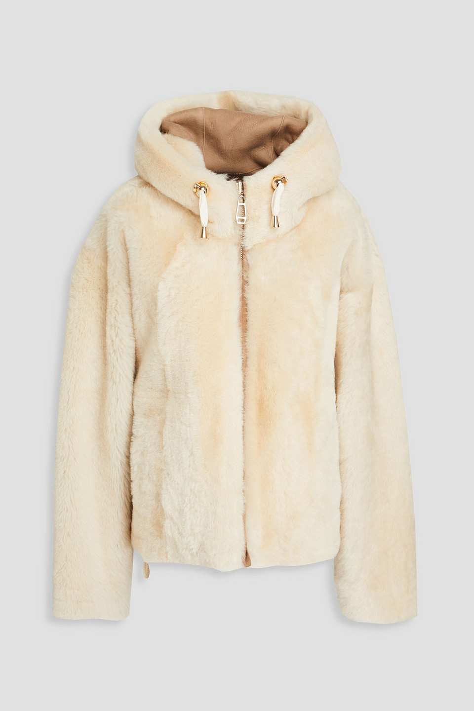Dom Goor Aviator Shearling Hooded Jacket In Cream