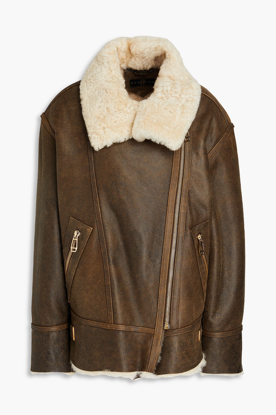 Dom Goor Snoopy Shearling Biker Jacket In Brown