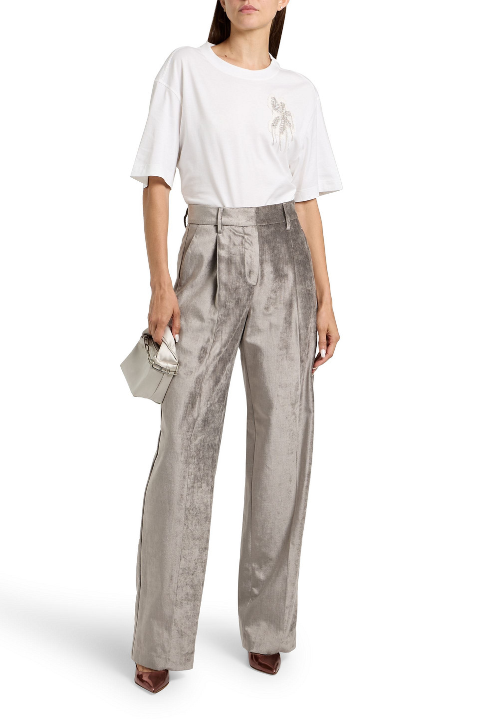 Brunello Cucinelli Cotton-blend Velvet Straight-leg Pants In Gray