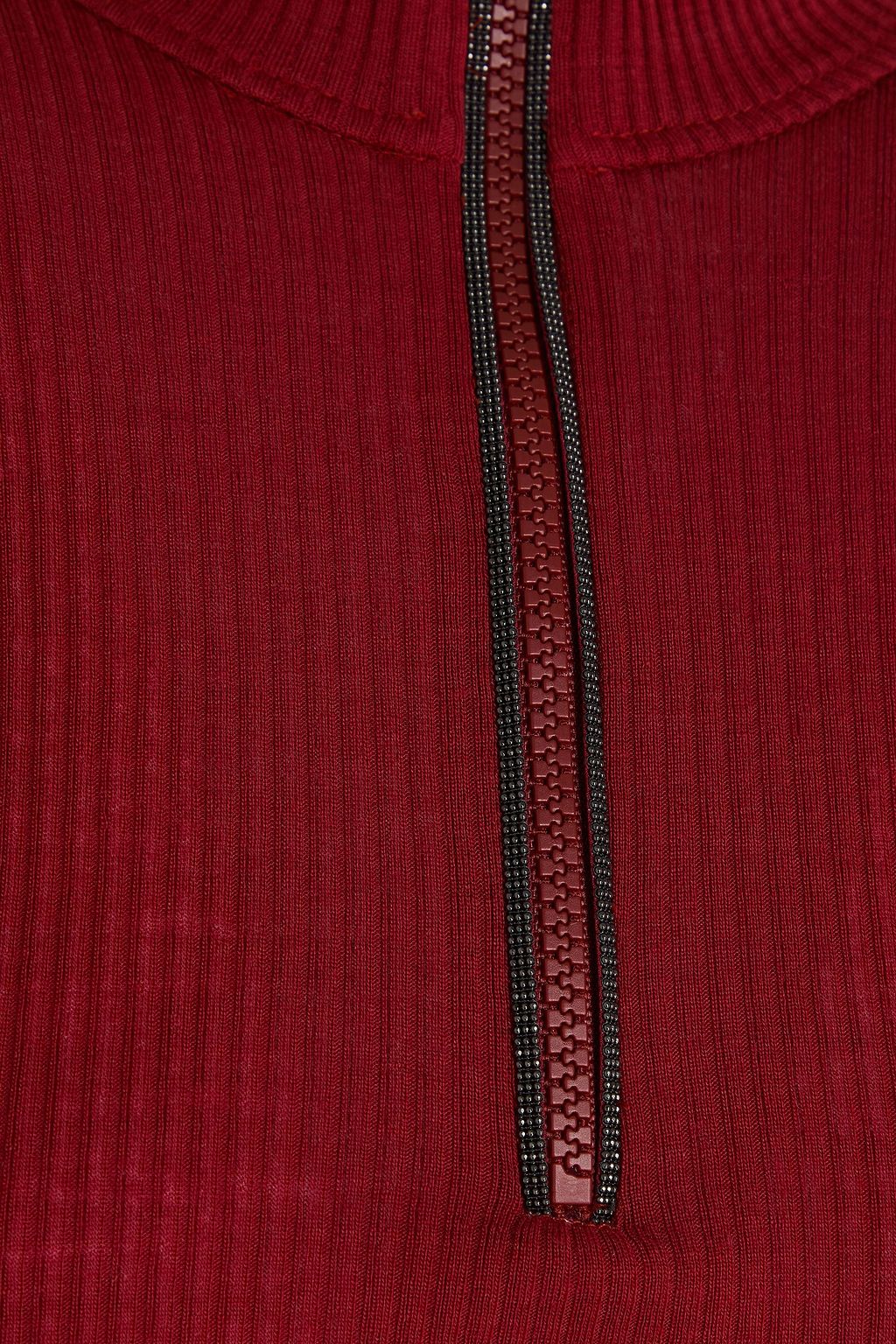 BRUNELLO CUCINELLI Bead-embellished ribbed wool half-zip top