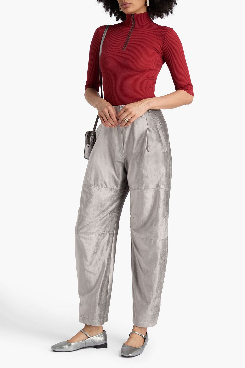 BRUNELLO CUCINELLI Bead-embellished ribbed wool half-zip top