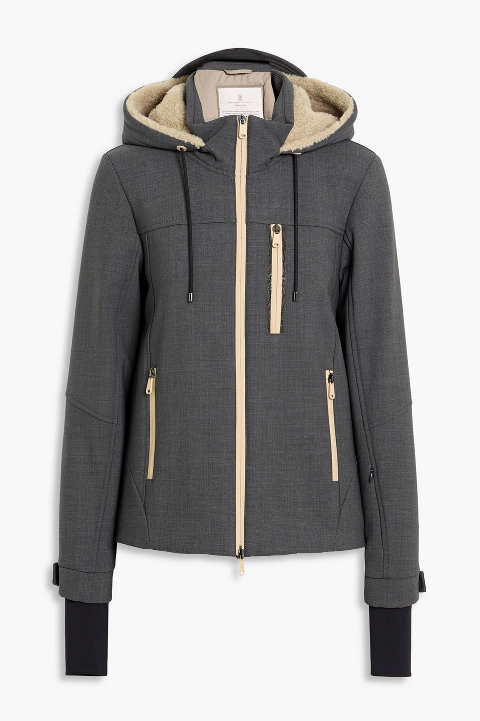 Brunello Cucinelli Bead-embellished Wool-blend Ski Jacket In Gray