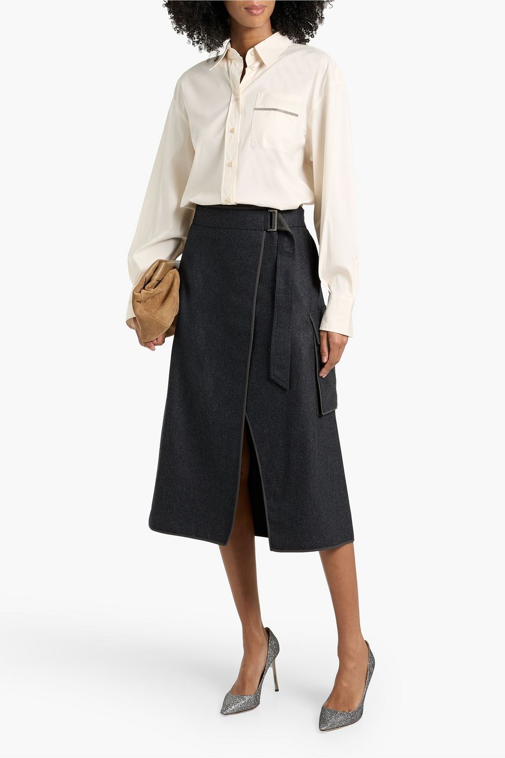 BRUNELLO CUCINELLI Wool-flannel midi wrap skirt