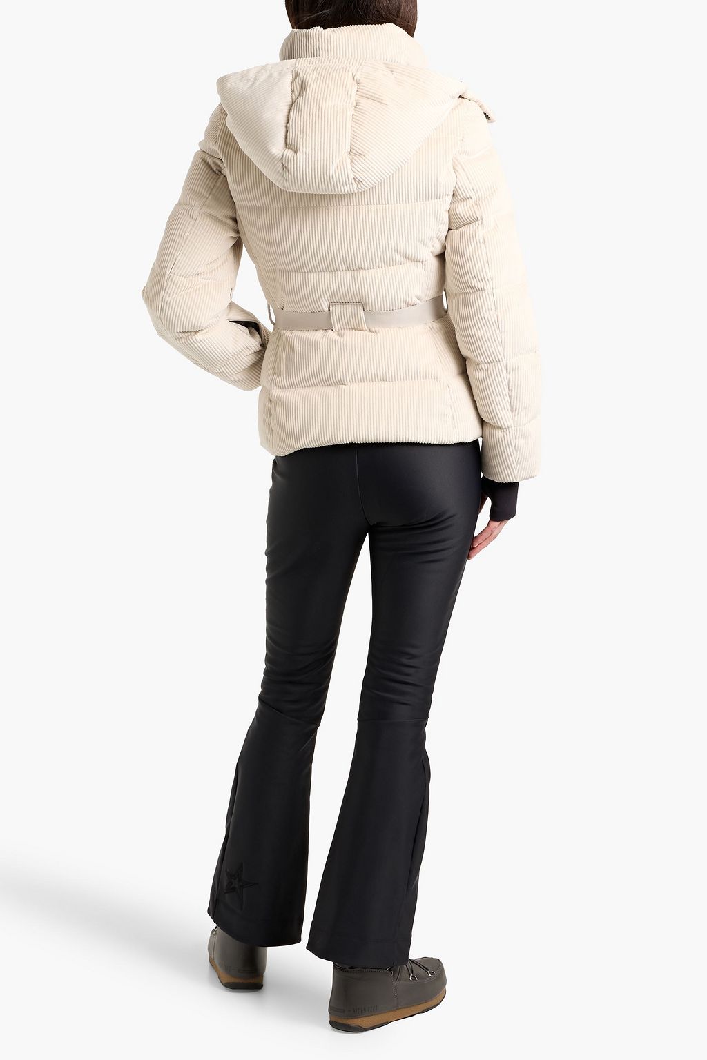 BRUNELLO CUCINELLI Hooded belted bead-embellished ribbed cotton-velvet ski jacket