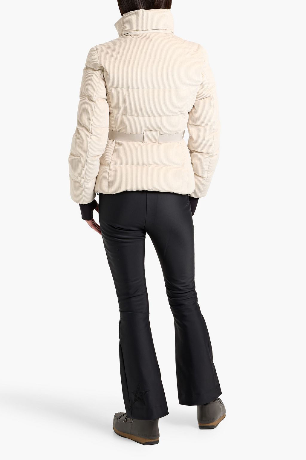 BRUNELLO CUCINELLI Hooded belted bead-embellished ribbed cotton-velvet ski jacket