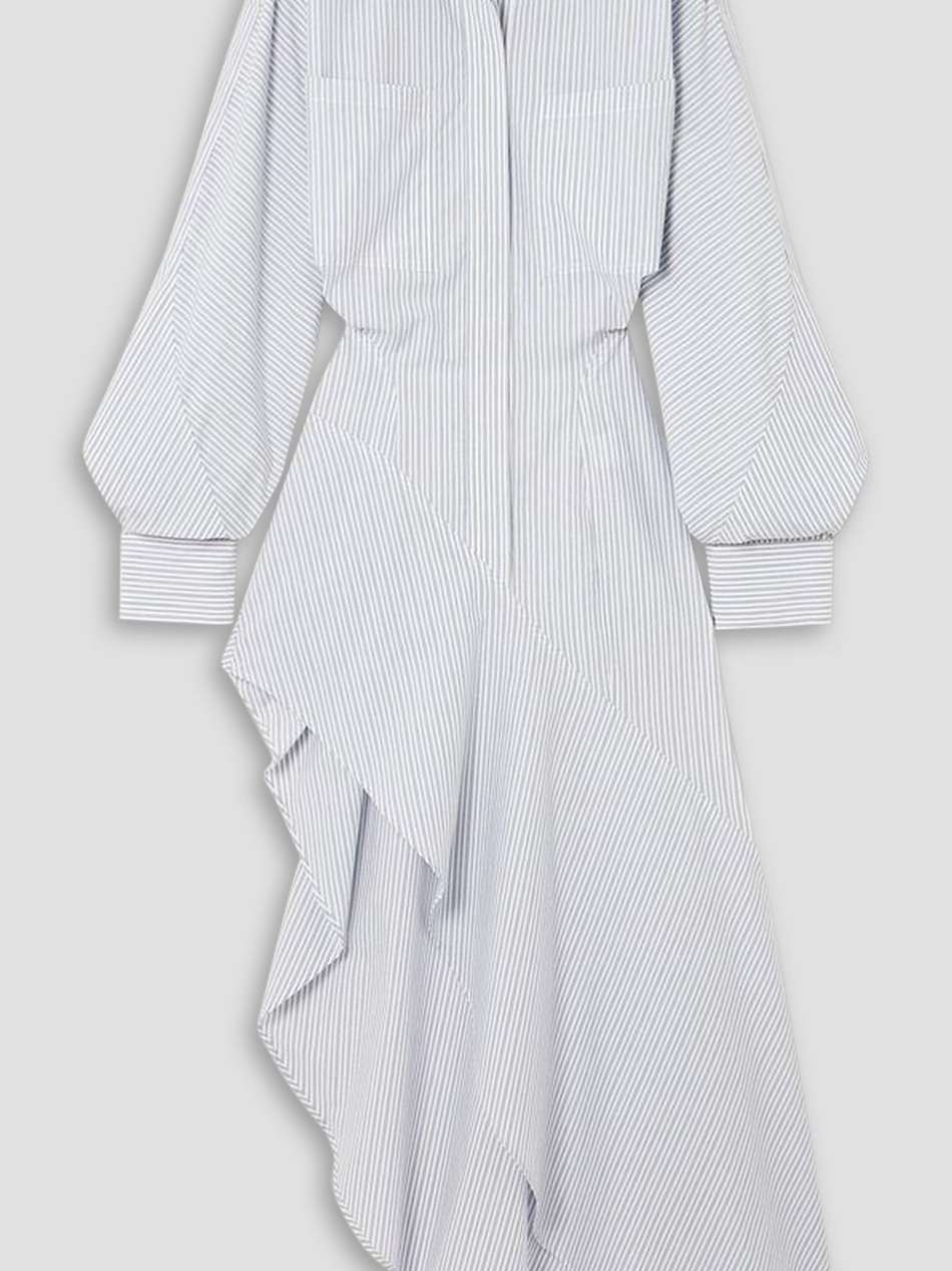 asymmetric ruffled pinstriped cotton-poplin midi shirt dress