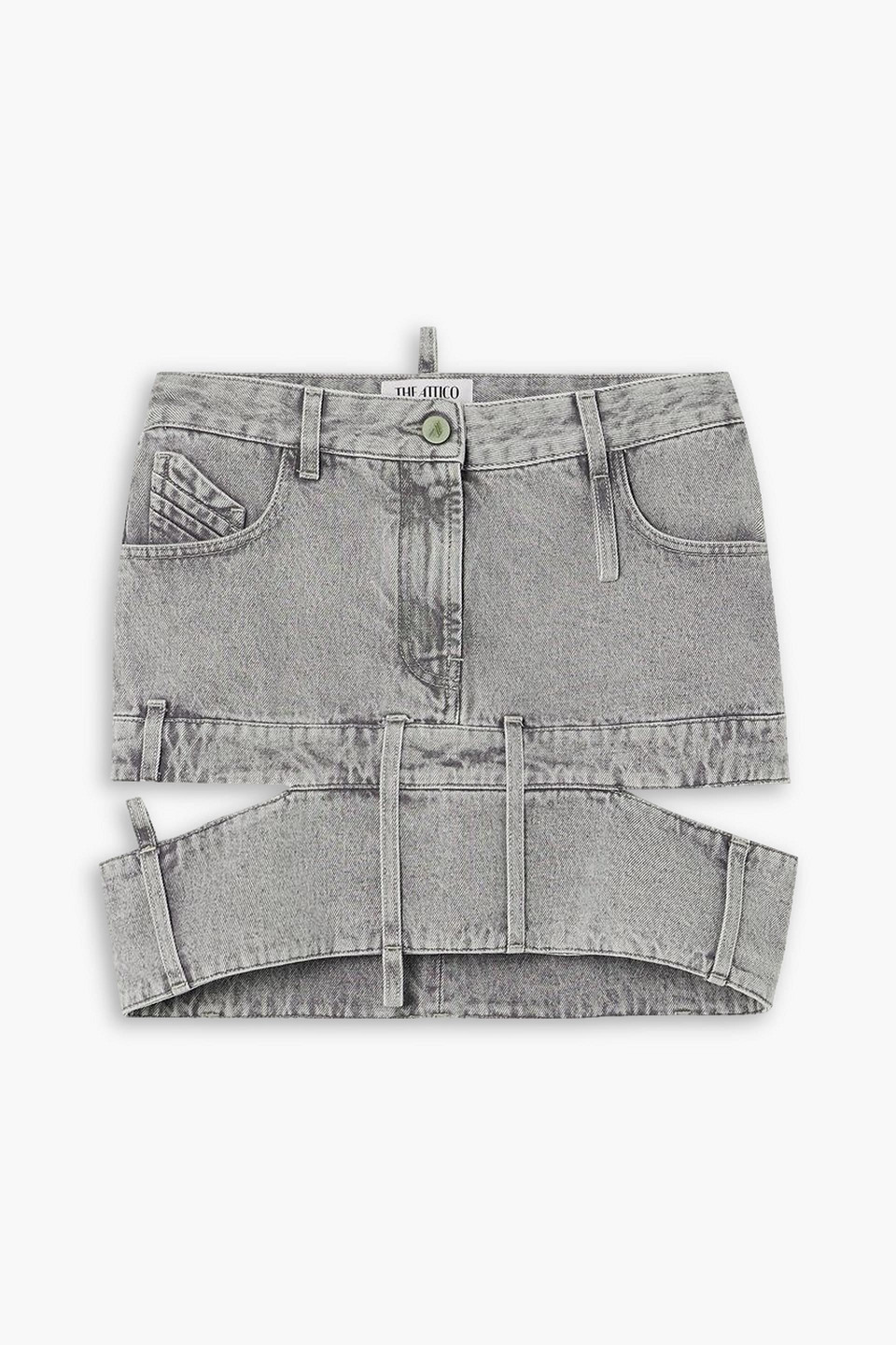 Attico Cut Denim Miniskirt In Light Gray
