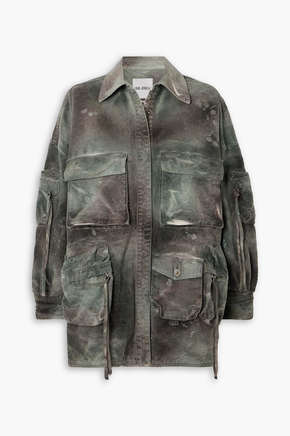 Attico Fern Camouflage-print Denim Jacket In Dark Green