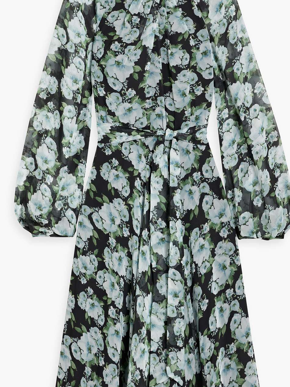 pleated floral-print chiffon midi dress