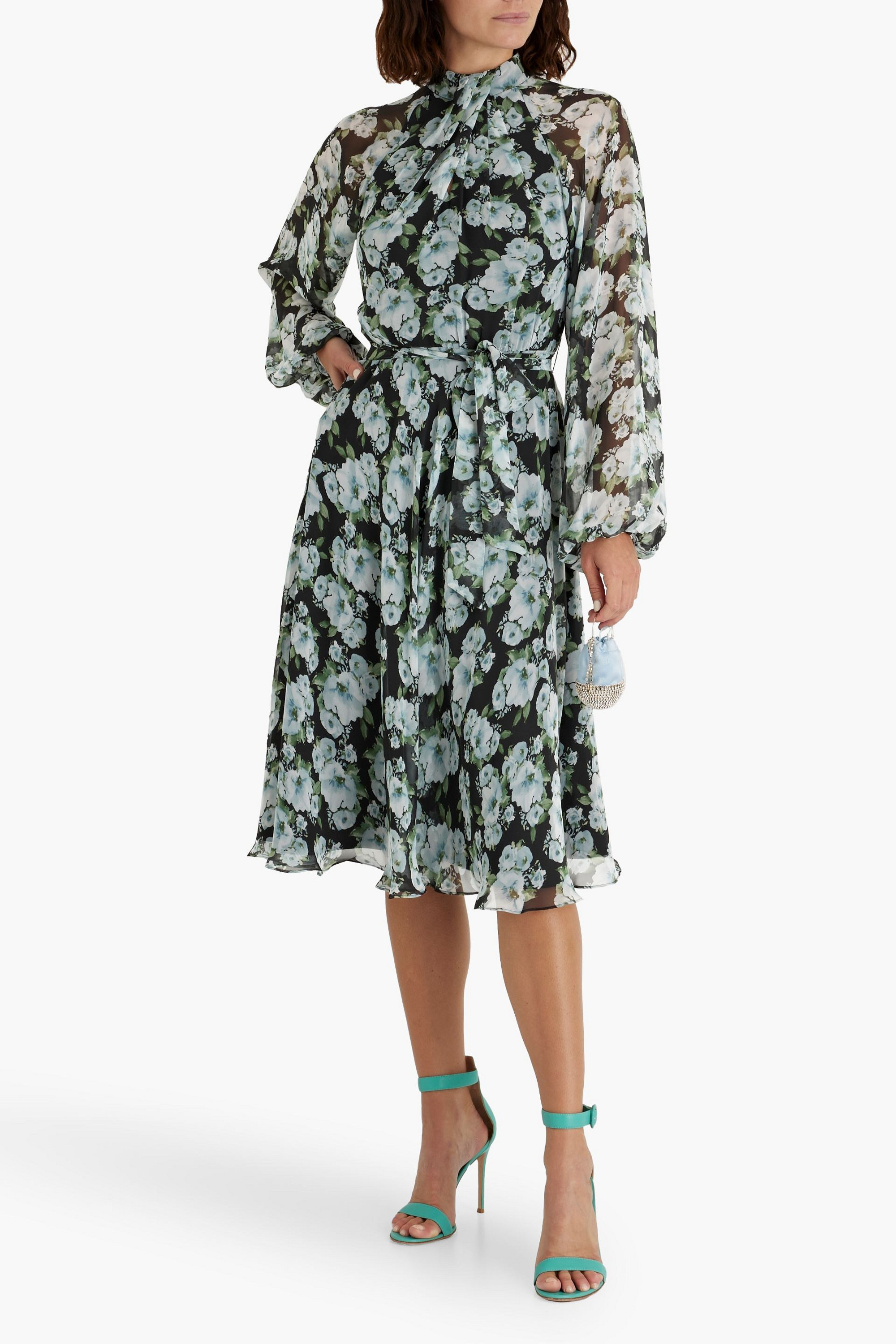 MIKAEL AGHAL Pleated floral-print chiffon midi dress