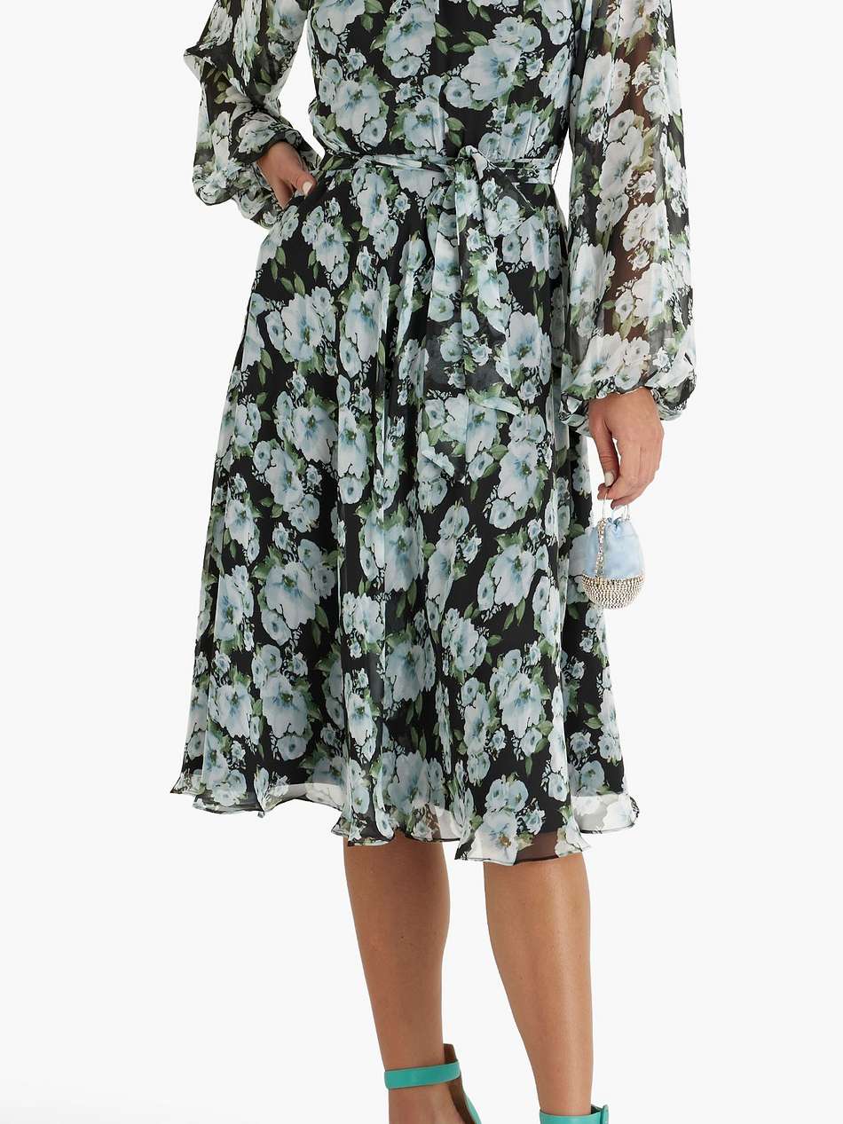 pleated floral-print chiffon midi dress