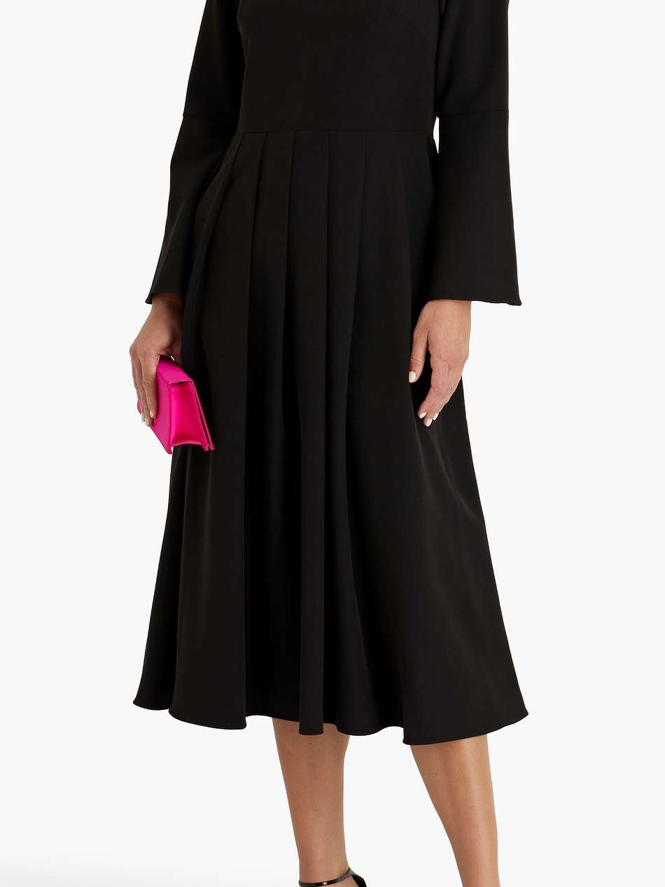 pleated crepe midi dress