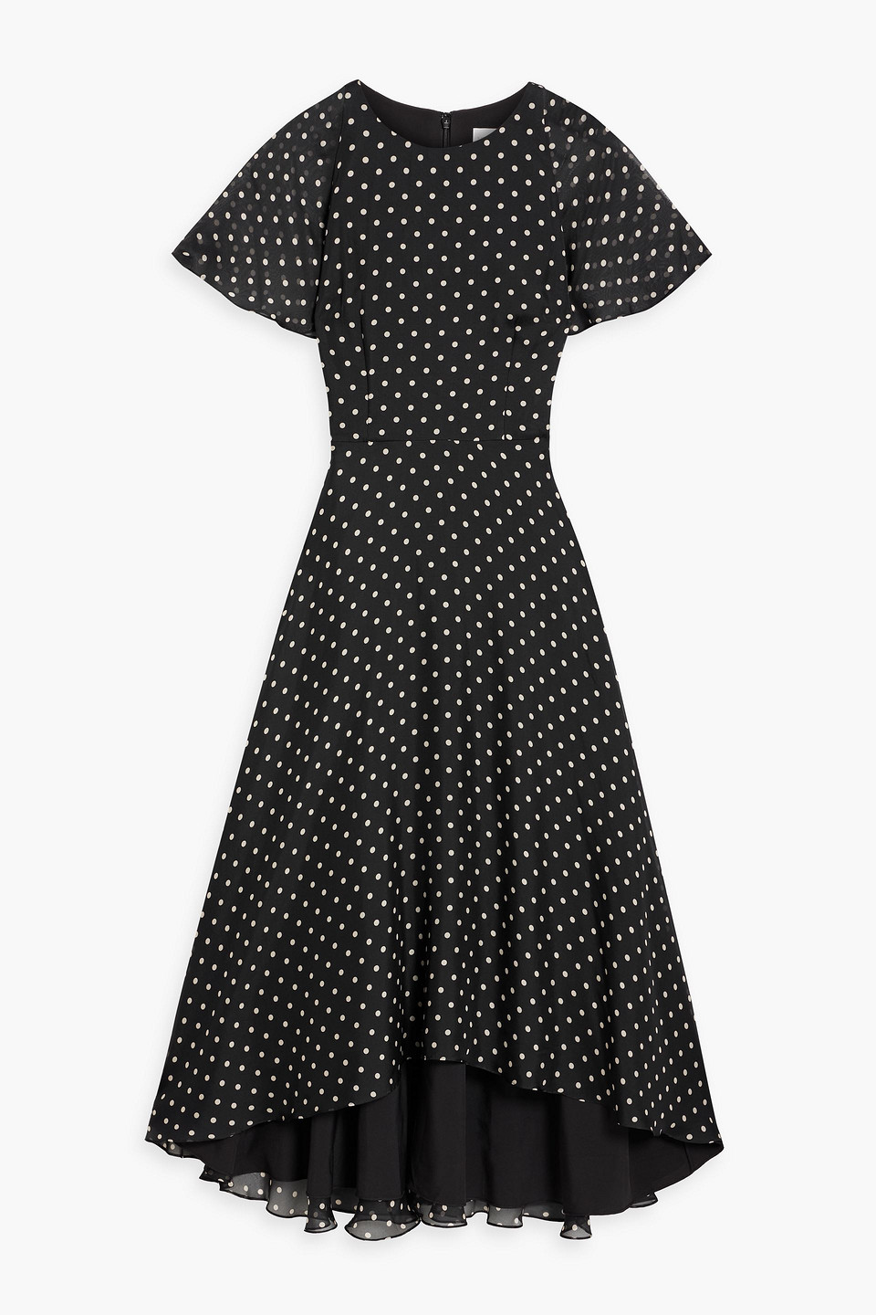 Mikael Aghal Polka-dot Chiffon Midi Dress In Black