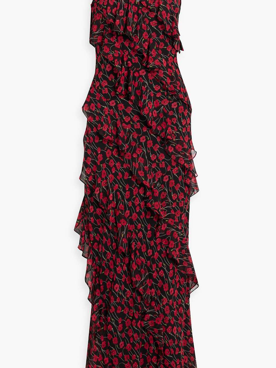 ruffled floral-print chiffon maxi dress