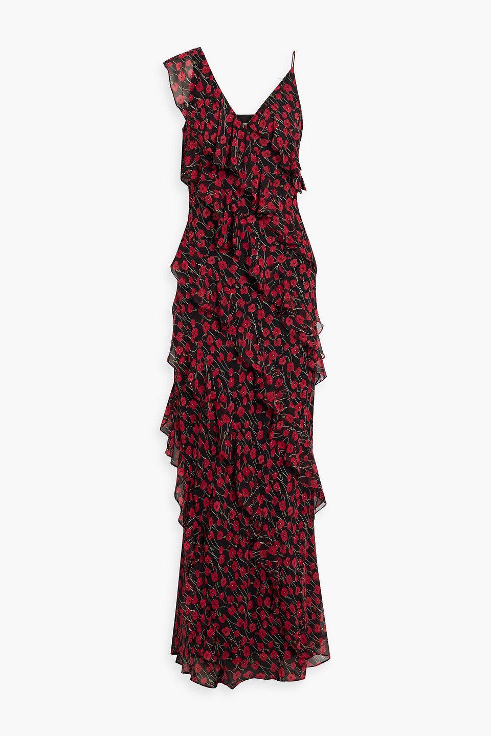 Ruffled floral-print chiffon maxi dress