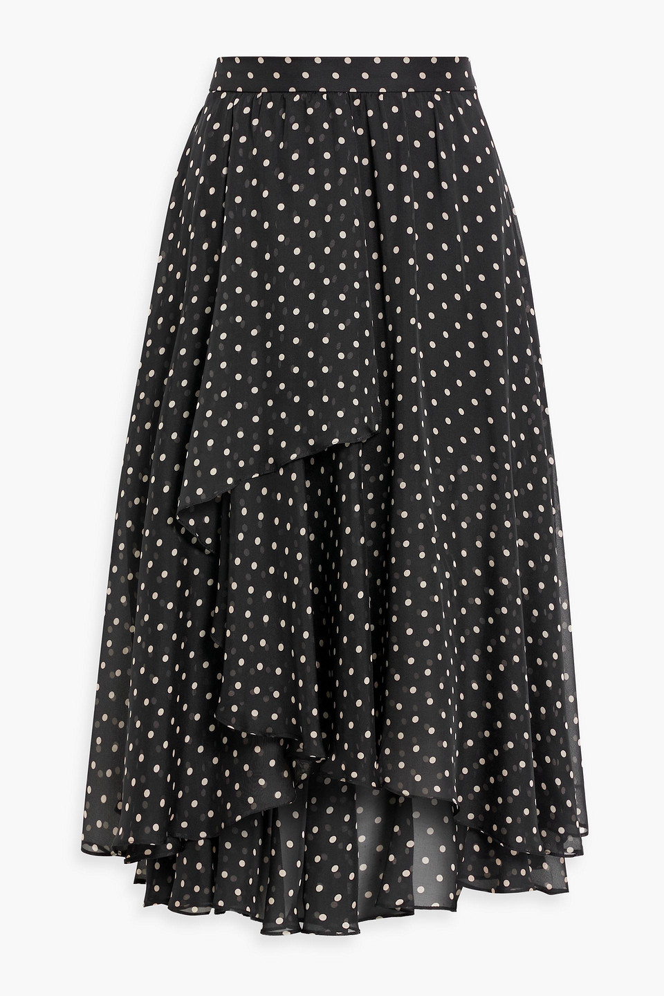 Mikael Aghal Wrap-effect Polka-dot Chiffon Midi Skirt In Black