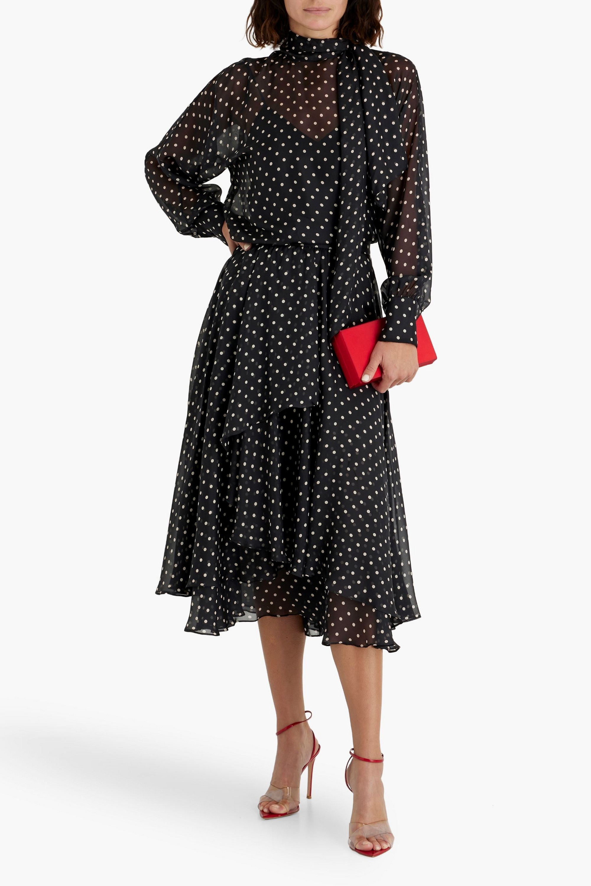 MIKAEL AGHAL Wrap-effect polka-dot chiffon midi skirt